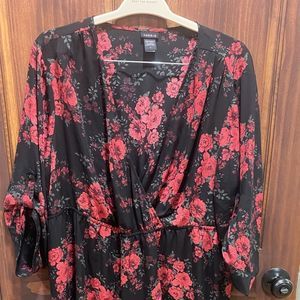 Torrid womens high low black red floral top size 3X